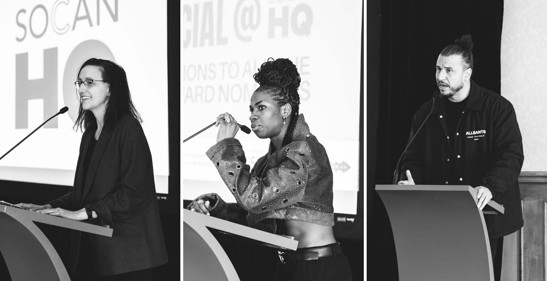SOCAN CEO Jennifer Brown addresses A.I. at S.A.C. social during 2024 JUNO Week